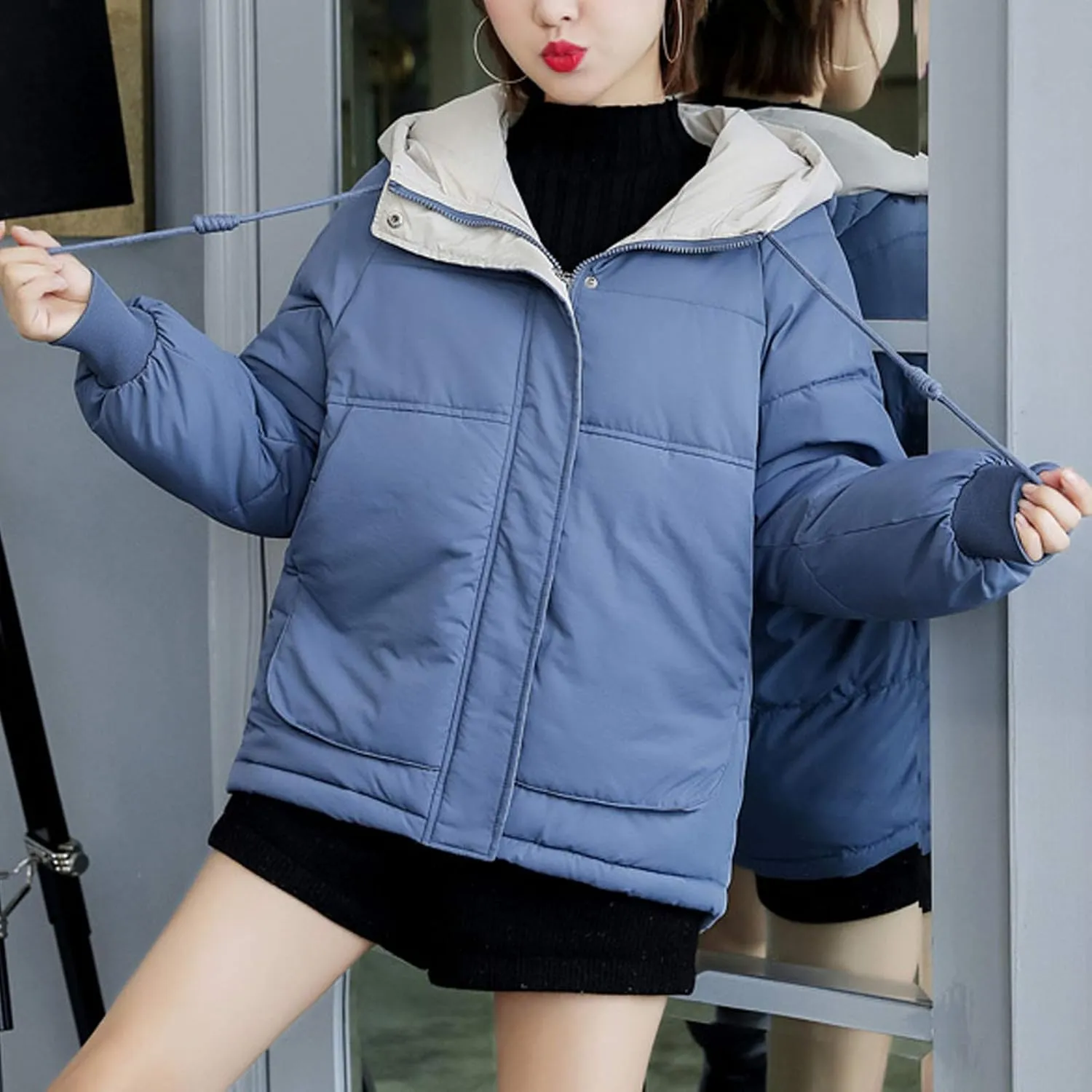 Flygo Women's Thickened Winter Warm Down Jacket Loose Hooded Padded Coat Outerwear