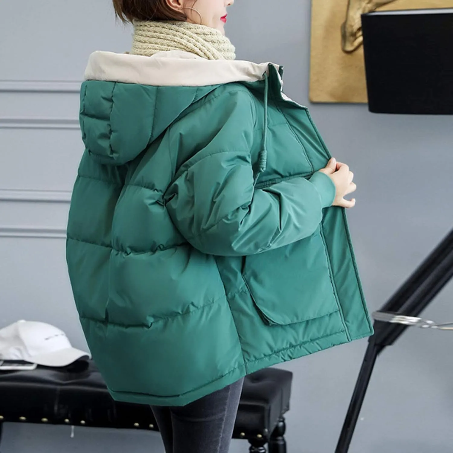 Flygo Women's Thickened Winter Warm Down Jacket Loose Hooded Padded Coat Outerwear