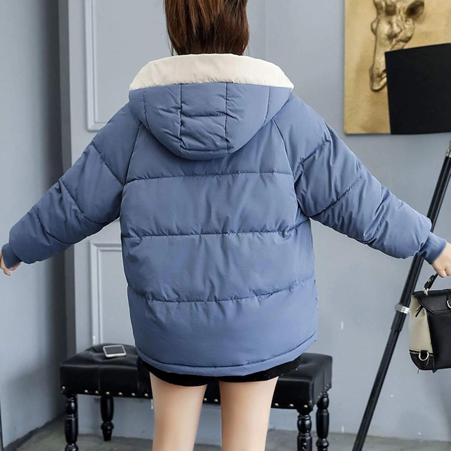 Flygo Women's Thickened Winter Warm Down Jacket Loose Hooded Padded Coat Outerwear