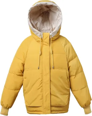 Flygo Women's Thickened Winter Warm Down Jacket Loose Hooded Padded Coat Outerwear