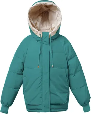 Flygo Women's Thickened Winter Warm Down Jacket Loose Hooded Padded Coat Outerwear