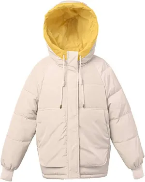 Flygo Women's Thickened Winter Warm Down Jacket Loose Hooded Padded Coat Outerwear