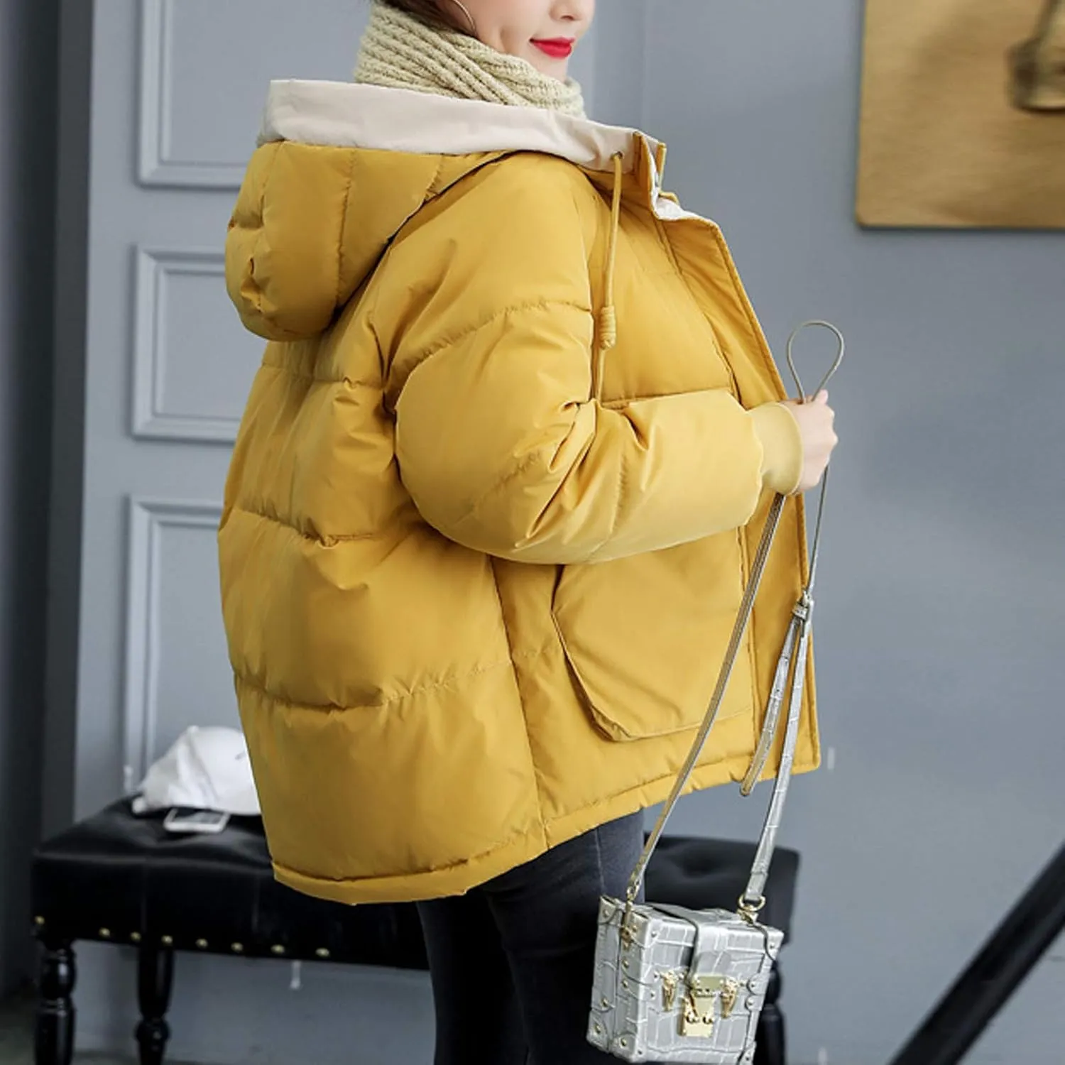 Flygo Women's Thickened Winter Warm Down Jacket Loose Hooded Padded Coat Outerwear