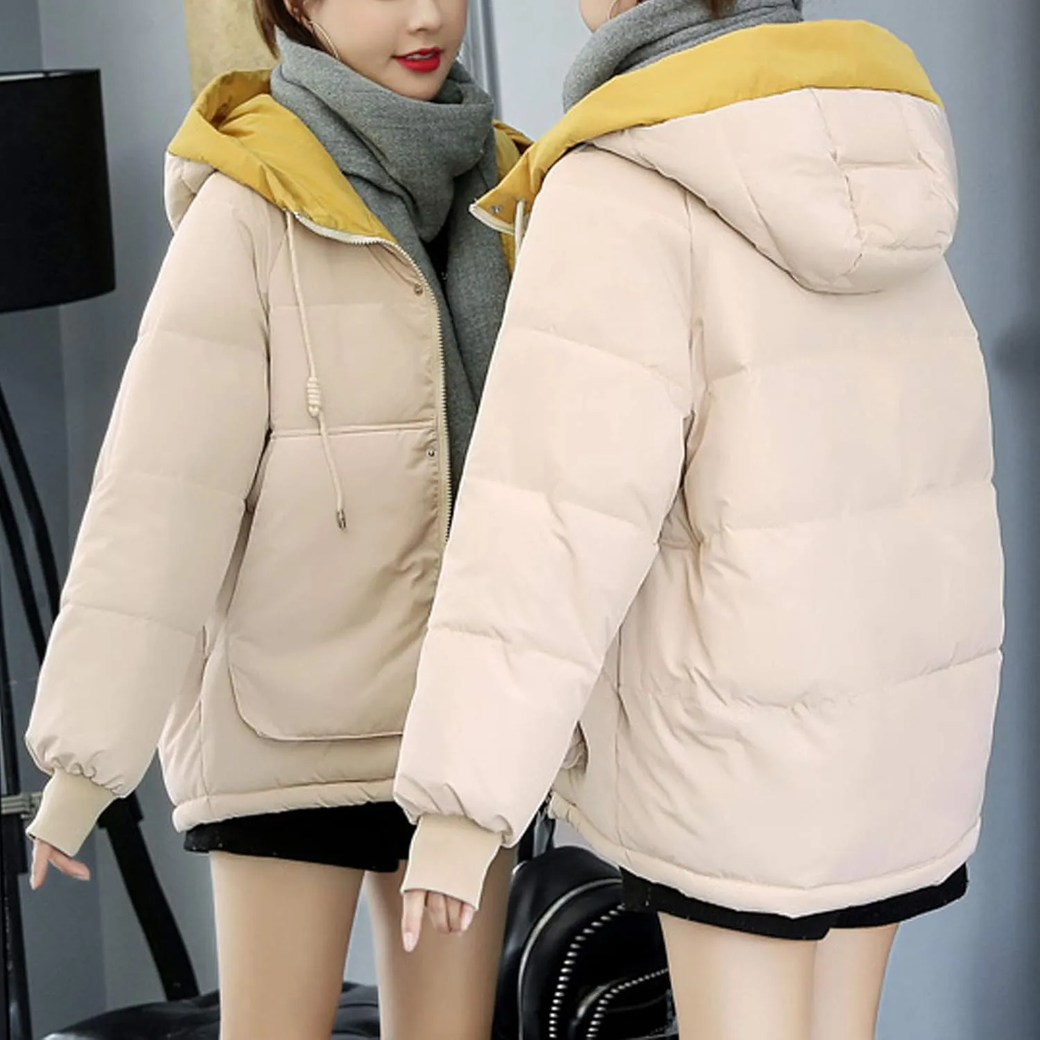 Flygo Women's Thickened Winter Warm Down Jacket Loose Hooded Padded Coat Outerwear