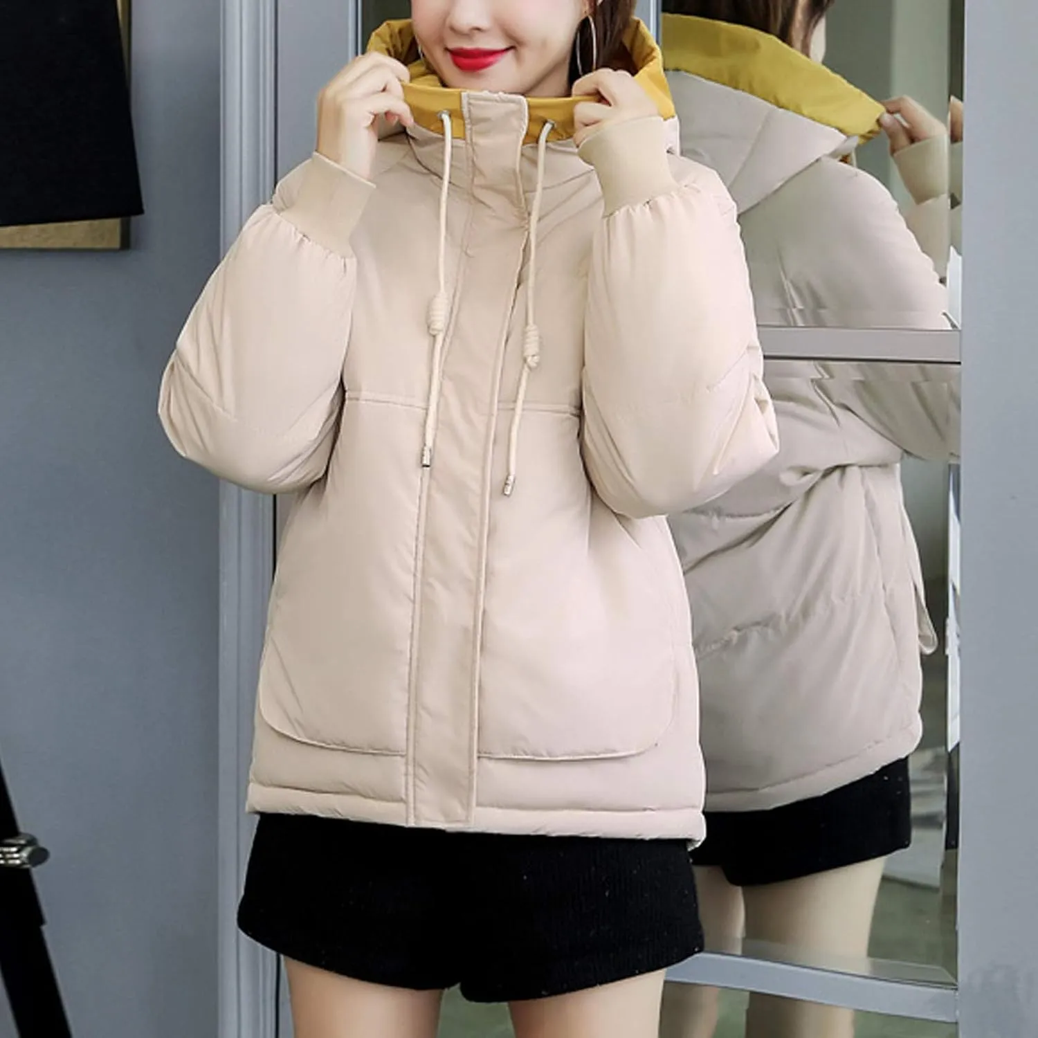 Flygo Women's Thickened Winter Warm Down Jacket Loose Hooded Padded Coat Outerwear