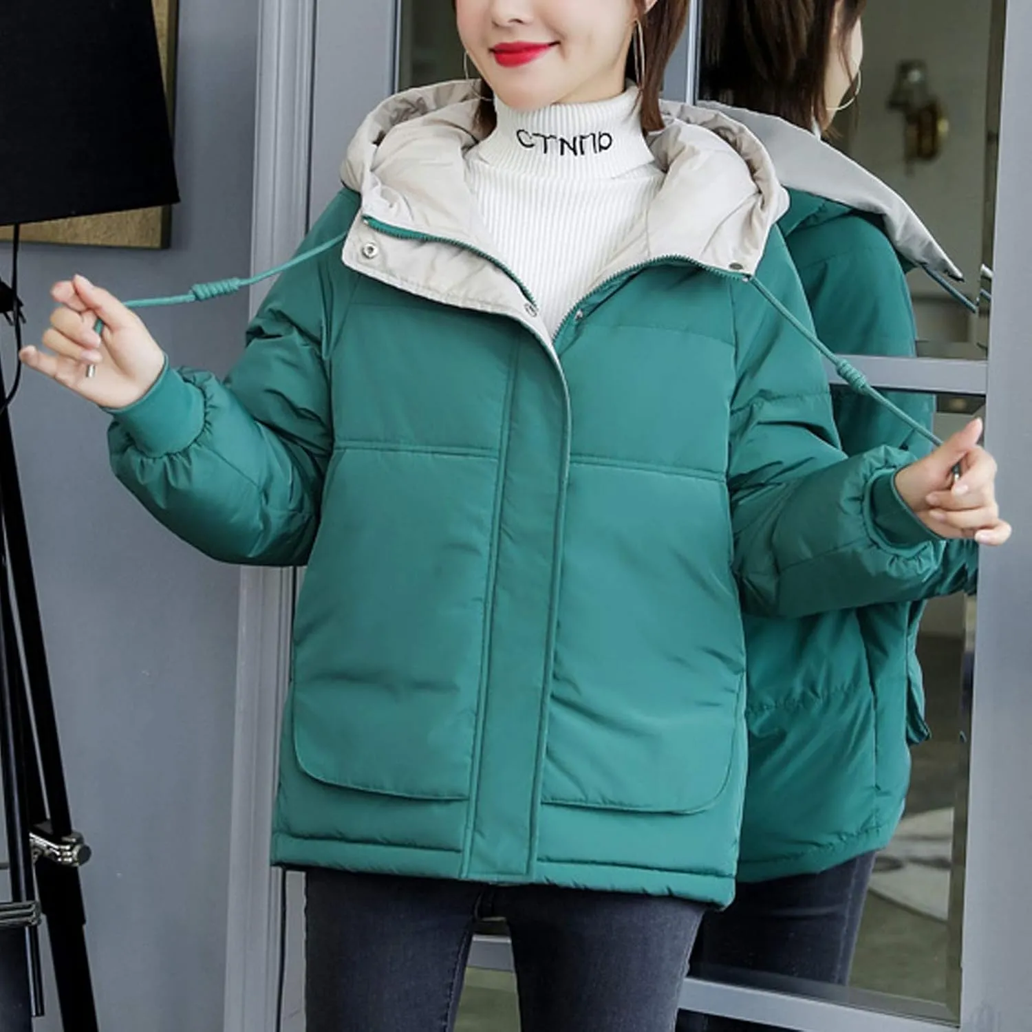 Flygo Women's Thickened Winter Warm Down Jacket Loose Hooded Padded Coat Outerwear
