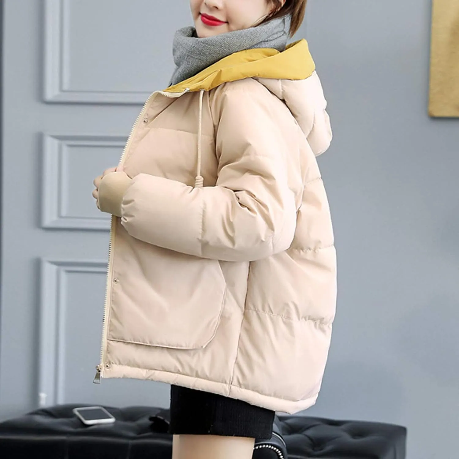 Flygo Women's Thickened Winter Warm Down Jacket Loose Hooded Padded Coat Outerwear