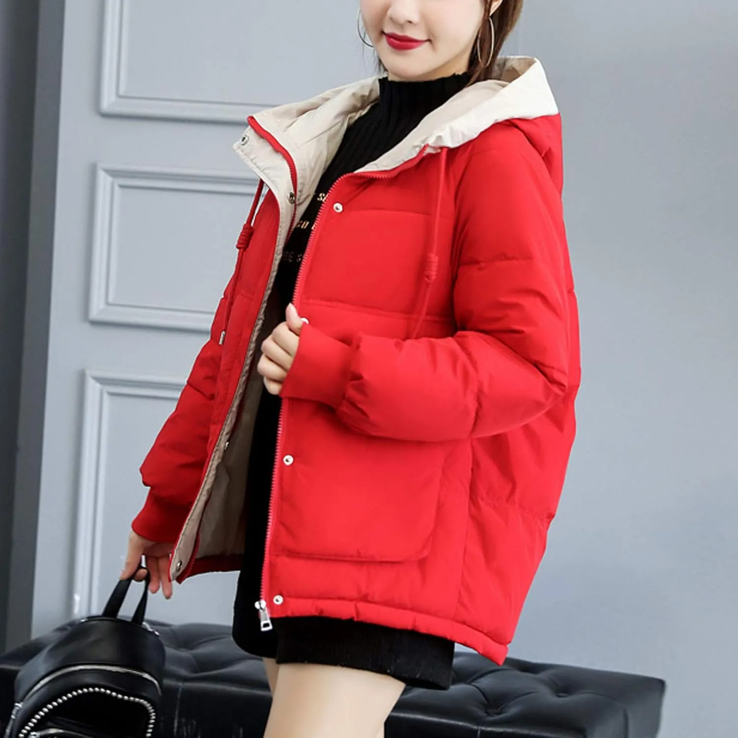 Flygo Women's Thickened Winter Warm Down Jacket Loose Hooded Padded Coat Outerwear