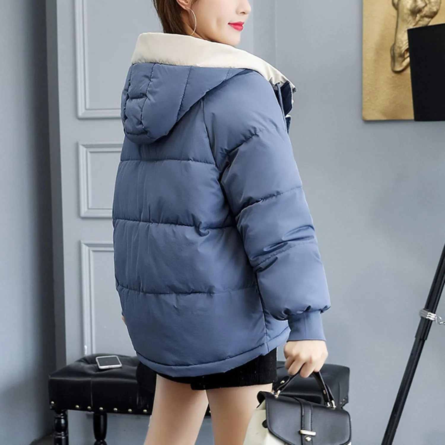 Flygo Women's Thickened Winter Warm Down Jacket Loose Hooded Padded Coat Outerwear