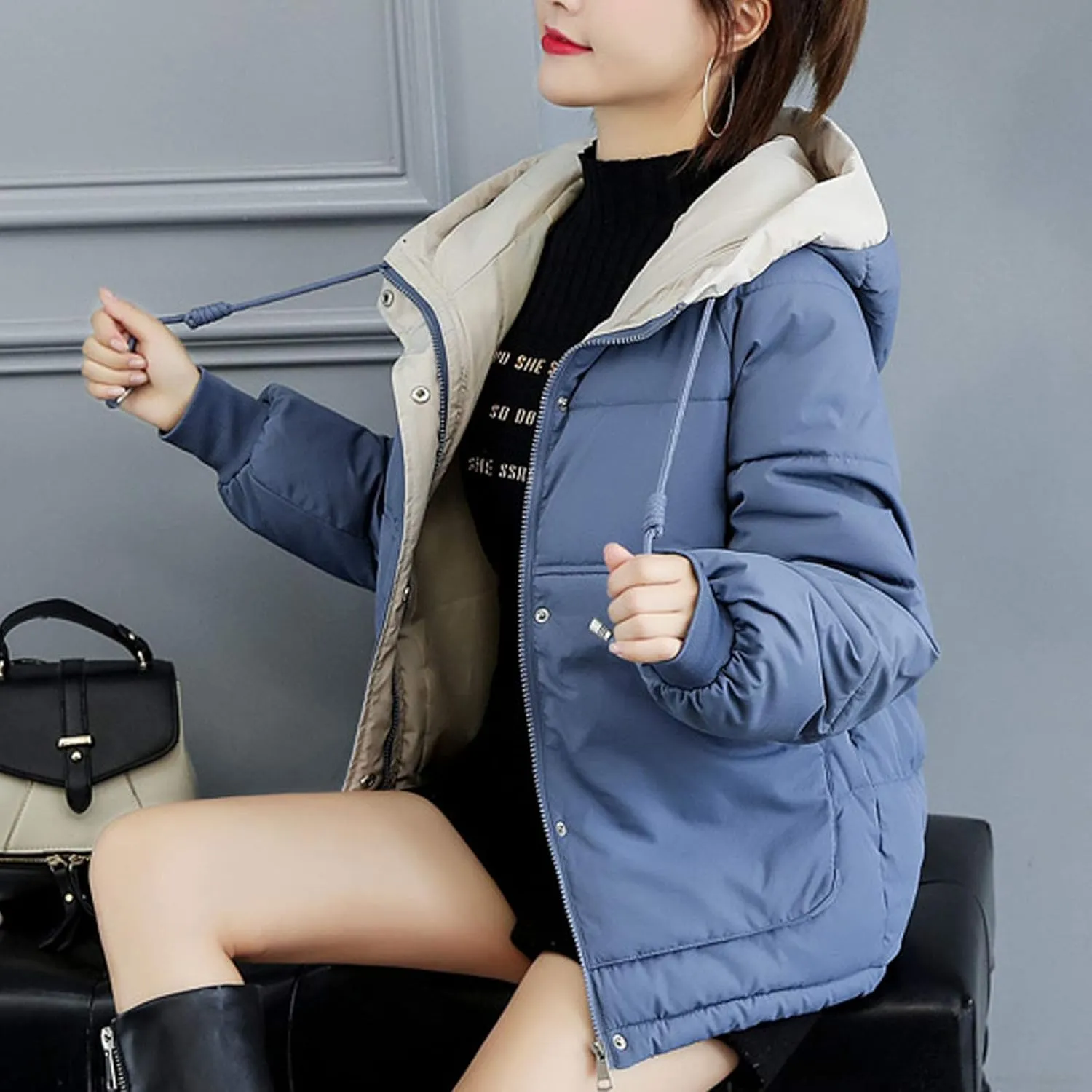 Flygo Women's Thickened Winter Warm Down Jacket Loose Hooded Padded Coat Outerwear