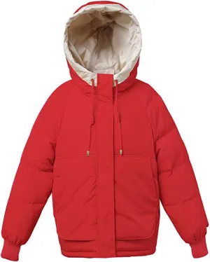 Flygo Women's Thickened Winter Warm Down Jacket Loose Hooded Padded Coat Outerwear