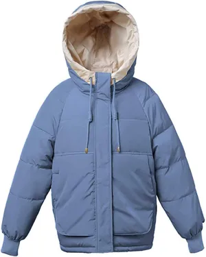 Flygo Women's Thickened Winter Warm Down Jacket Loose Hooded Padded Coat Outerwear
