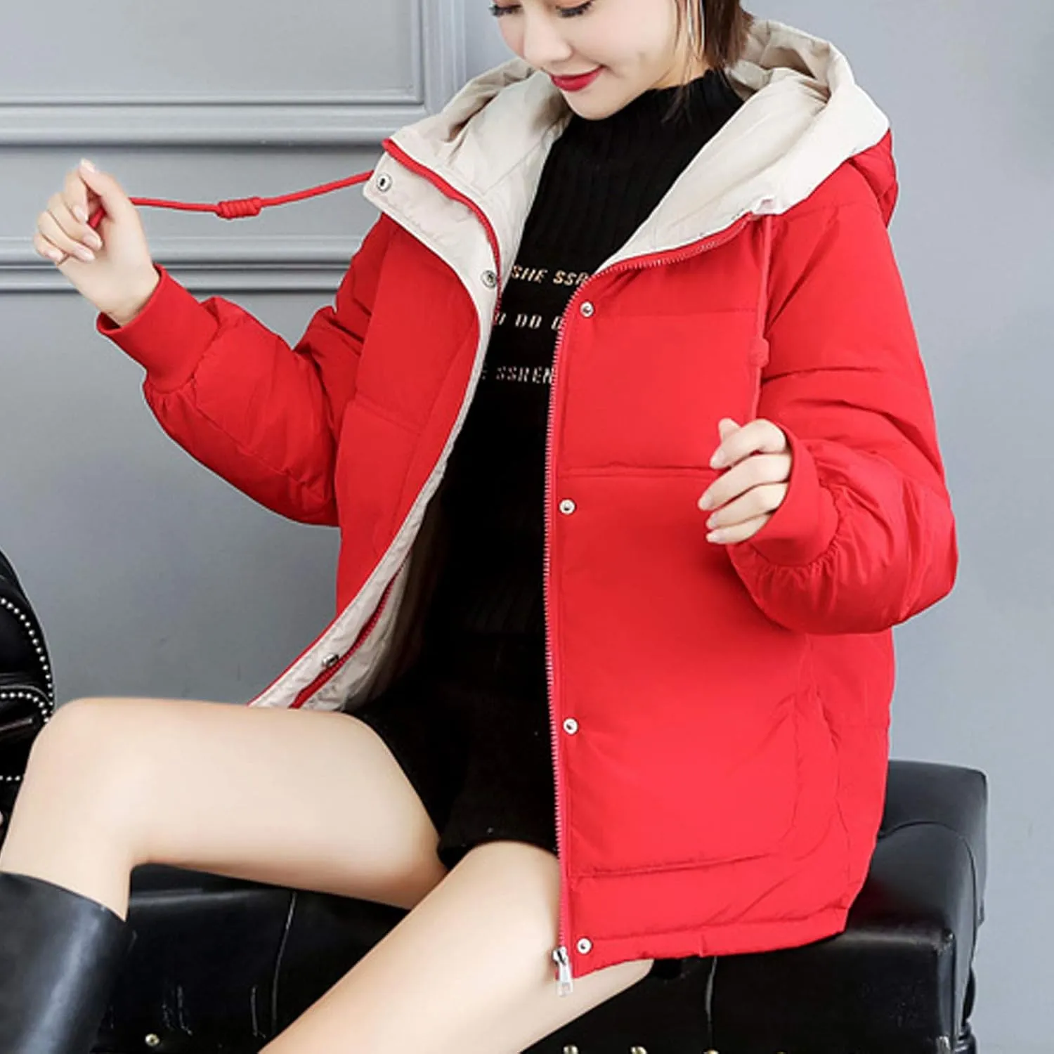 Flygo Women's Thickened Winter Warm Down Jacket Loose Hooded Padded Coat Outerwear