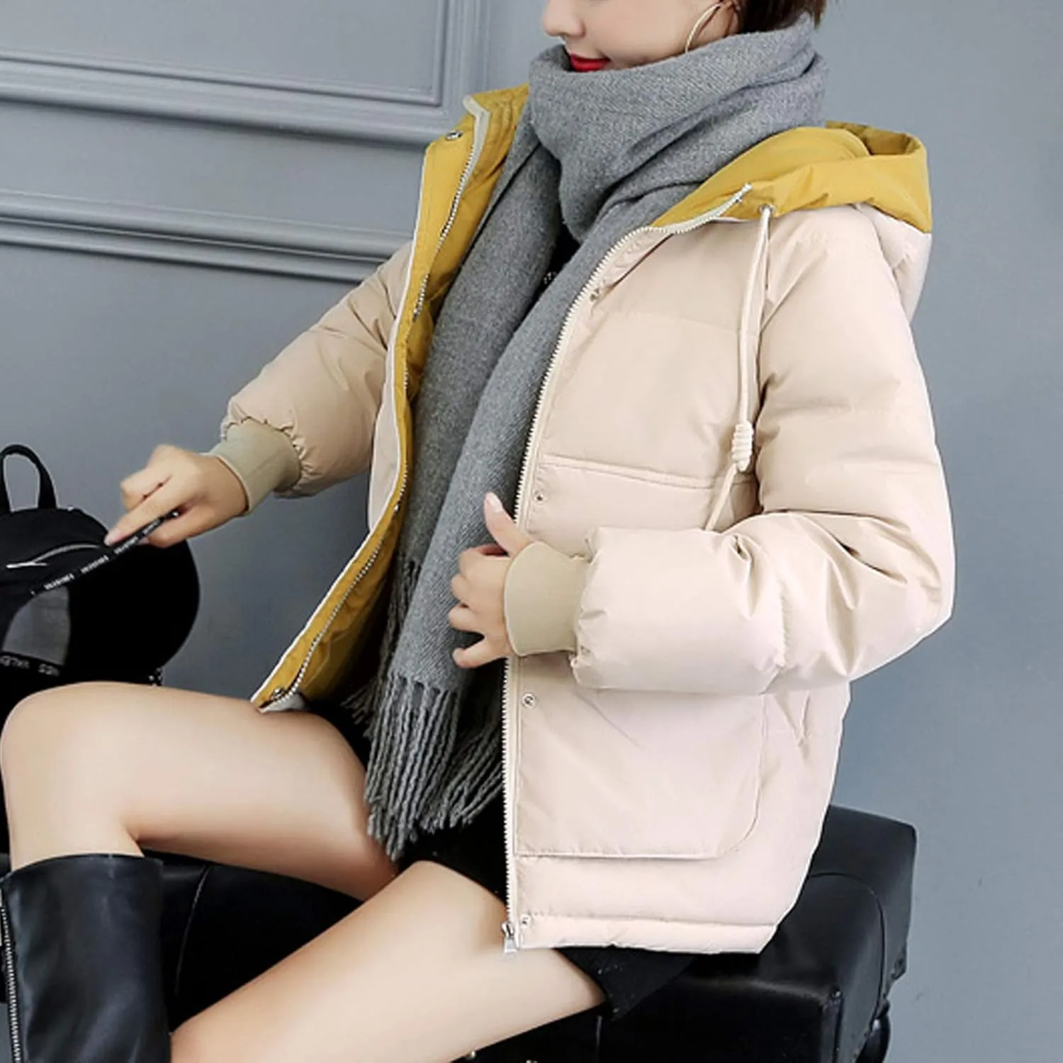 Flygo Women's Thickened Winter Warm Down Jacket Loose Hooded Padded Coat Outerwear