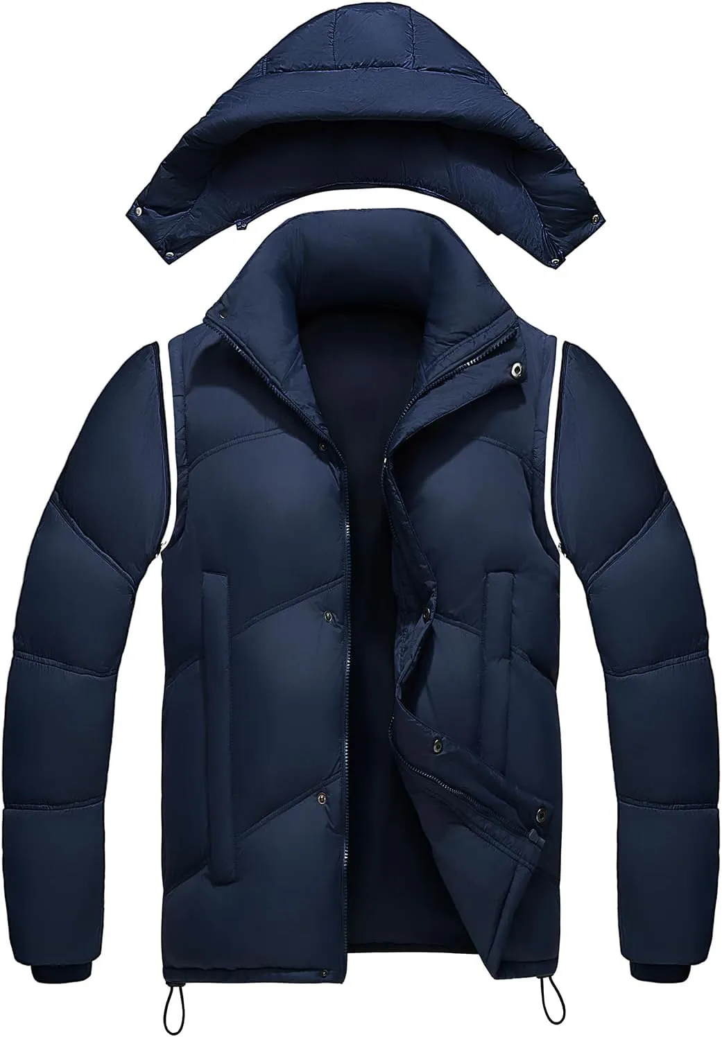 GINGTTO Men's Insulated Puffer Jackets with Detatchable Sleeves & Hood, Thermal Waterproof Coats for Men