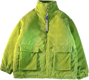 Haitpant Men's Cotton Padded Jacket Winter Corduroy Padded Coats Loose Stand-Up Collar Thickened Zipper Solid Outerwear