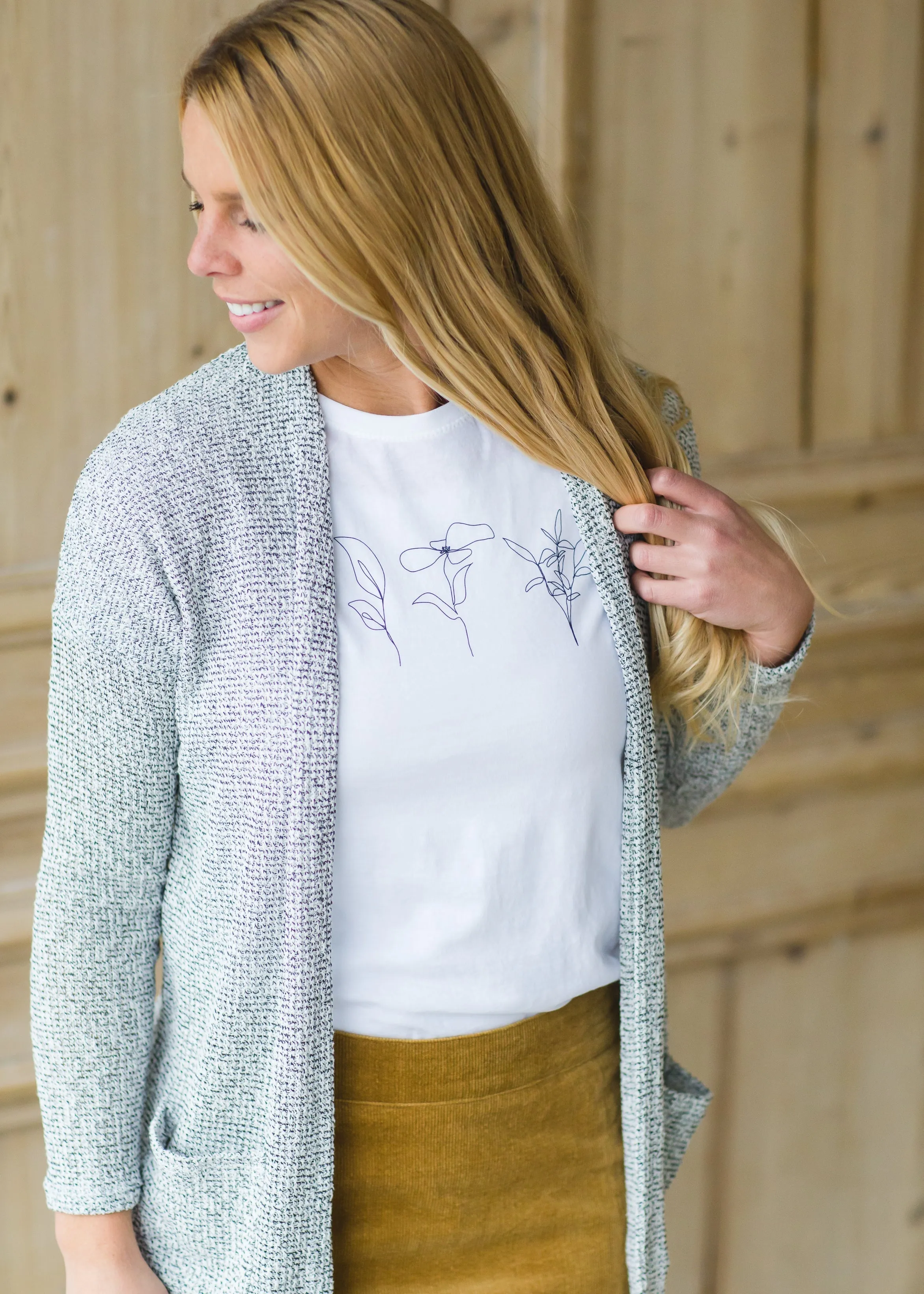 Heathered Ivory   Black Open Front Cozy Cardigan - FINAL SALE