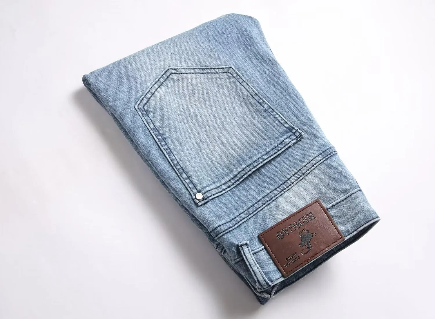 HENGAO Men's Ripped Jeans Slim Fit Stretch Straight Fit Denim Pants