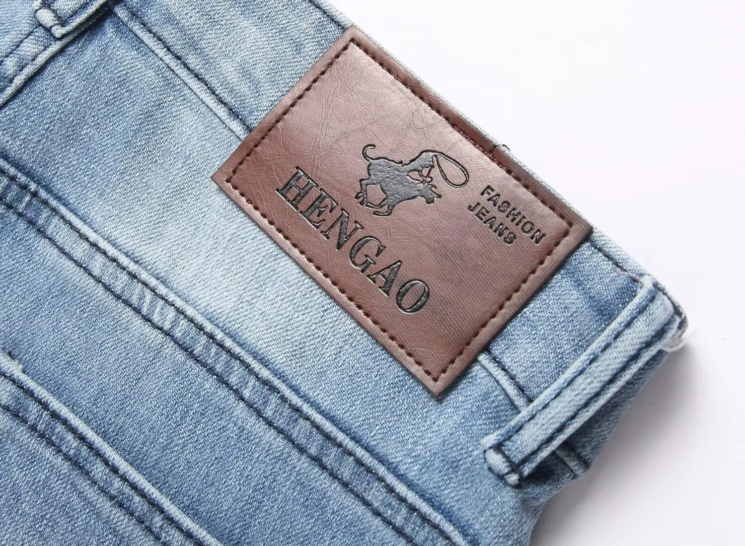 HENGAO Men's Ripped Jeans Slim Fit Stretch Straight Fit Denim Pants