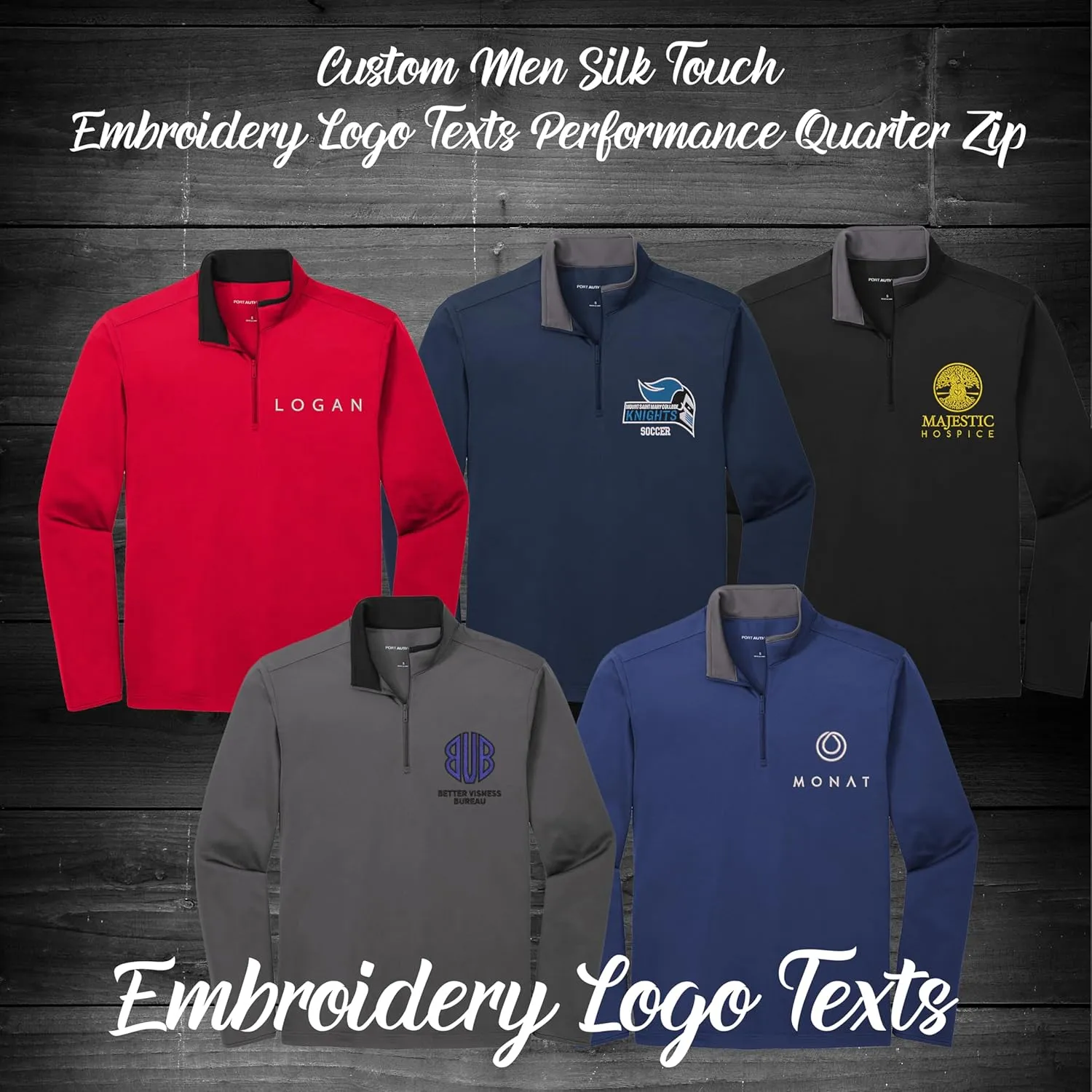 INK STITCH Men K584 Custom Embroidery Personalized Logo Texts Silk Touch Quarter Zip Pullover