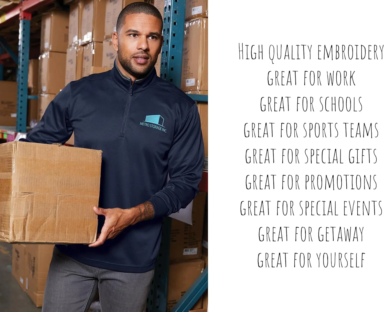 INK STITCH Men K584 Custom Embroidery Personalized Logo Texts Silk Touch Quarter Zip Pullover