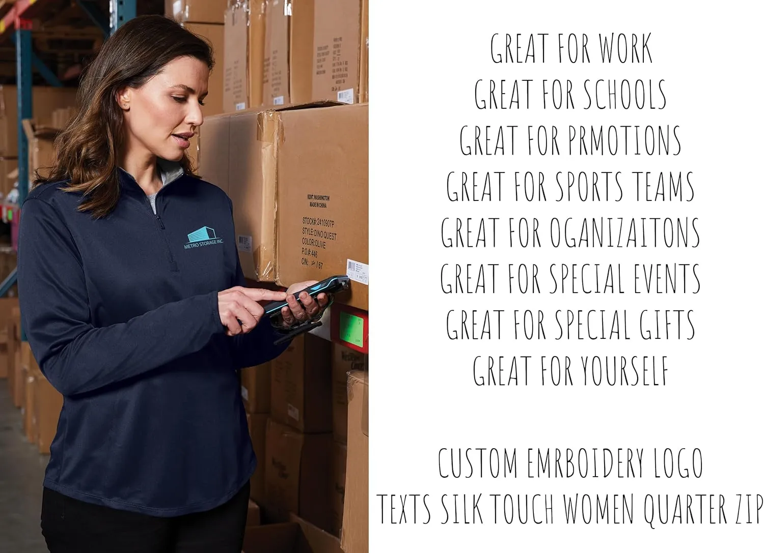 INK STITCH Women Lk584 Custom Embroidery Personalized Logo Texts Silk Touch Quarter Zip Pullover