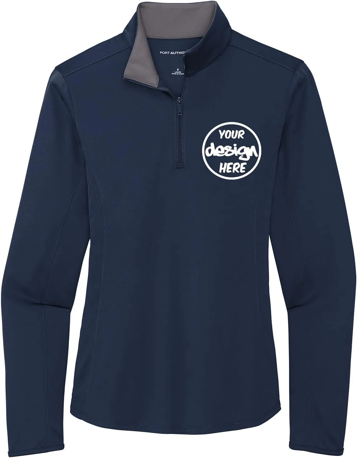 INK STITCH Women Lk584 Custom Embroidery Personalized Logo Texts Silk Touch Quarter Zip Pullover