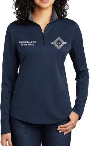 INK STITCH Women Lk584 Custom Embroidery Personalized Logo Texts Silk Touch Quarter Zip Pullover