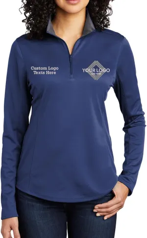 INK STITCH Women Lk584 Custom Embroidery Personalized Logo Texts Silk Touch Quarter Zip Pullover