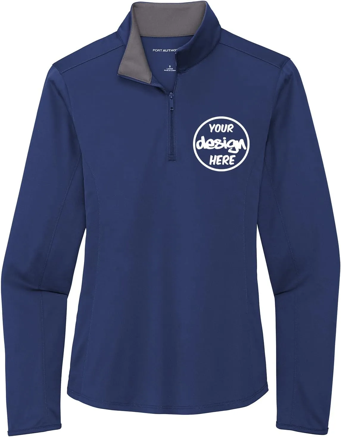 INK STITCH Women Lk584 Custom Embroidery Personalized Logo Texts Silk Touch Quarter Zip Pullover