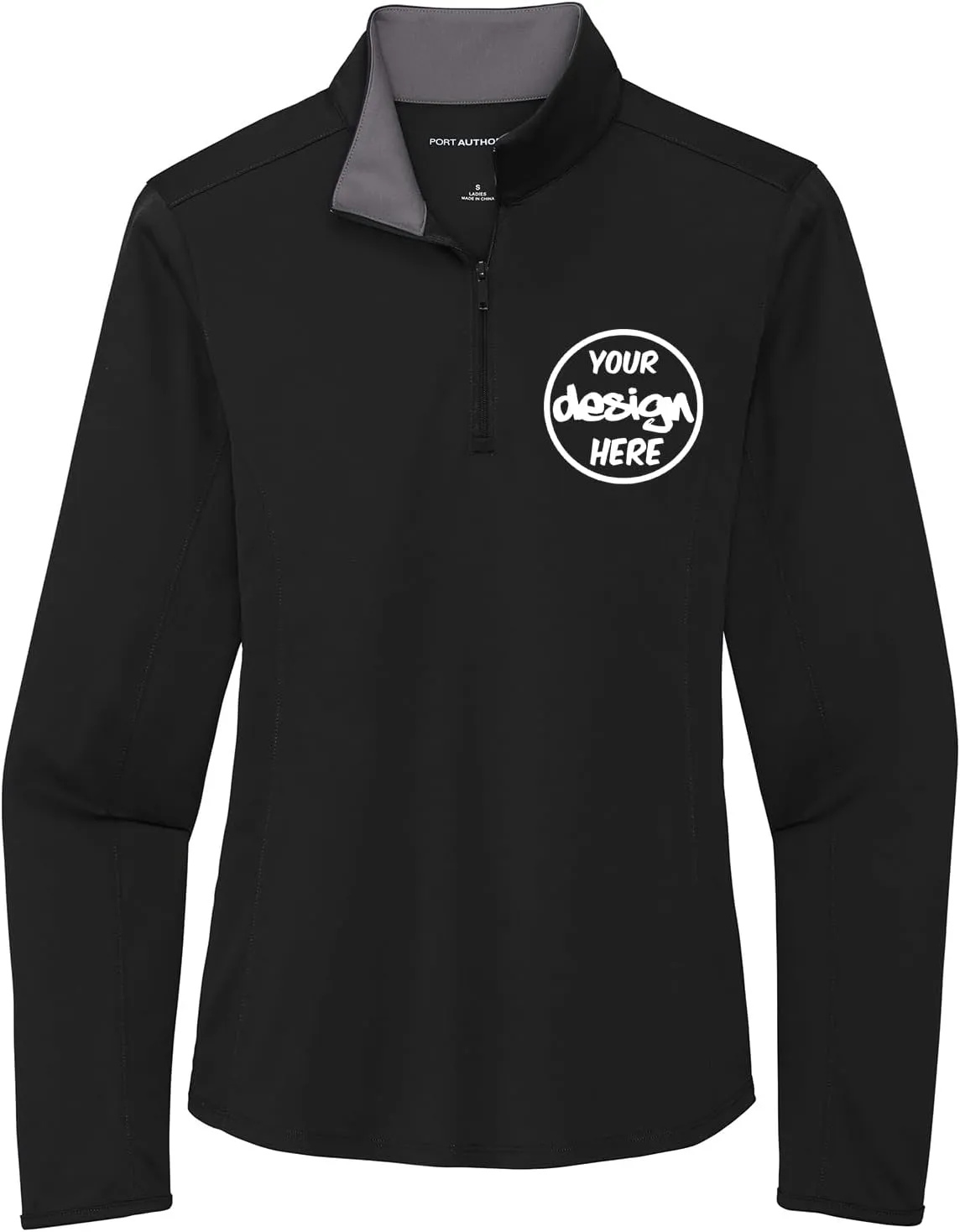 INK STITCH Women Lk584 Custom Embroidery Personalized Logo Texts Silk Touch Quarter Zip Pullover
