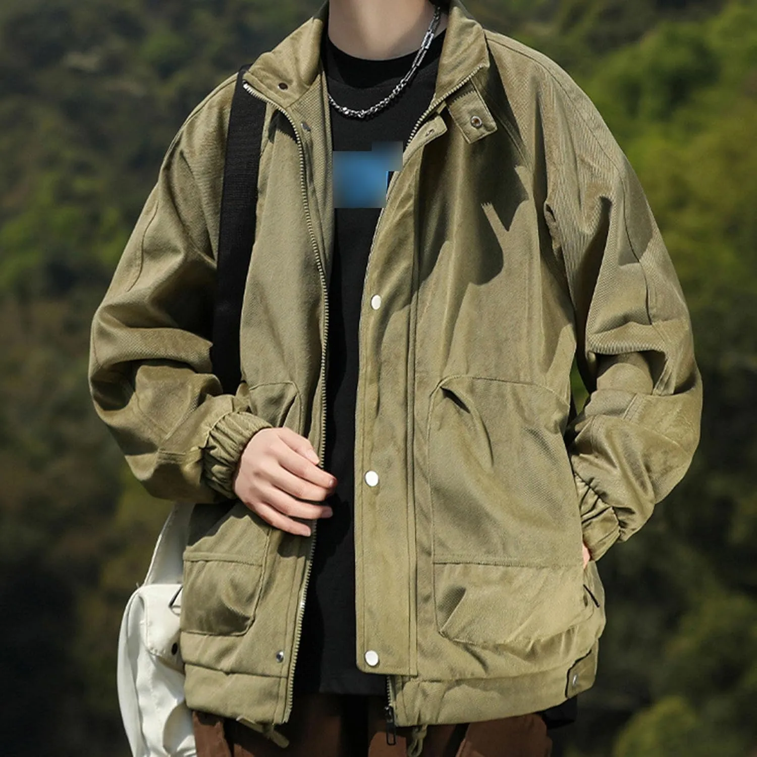 JEsilunmaMY Men's Stand Collar Padded Baseball Jacket Lightweight Cotton Cargo Coat with Zip Pocket Winter Warm Padded Coats