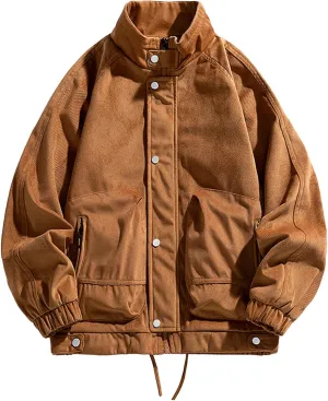 JEsilunmaMY Men's Stand Collar Padded Baseball Jacket Lightweight Cotton Cargo Coat with Zip Pocket Winter Warm Padded Coats