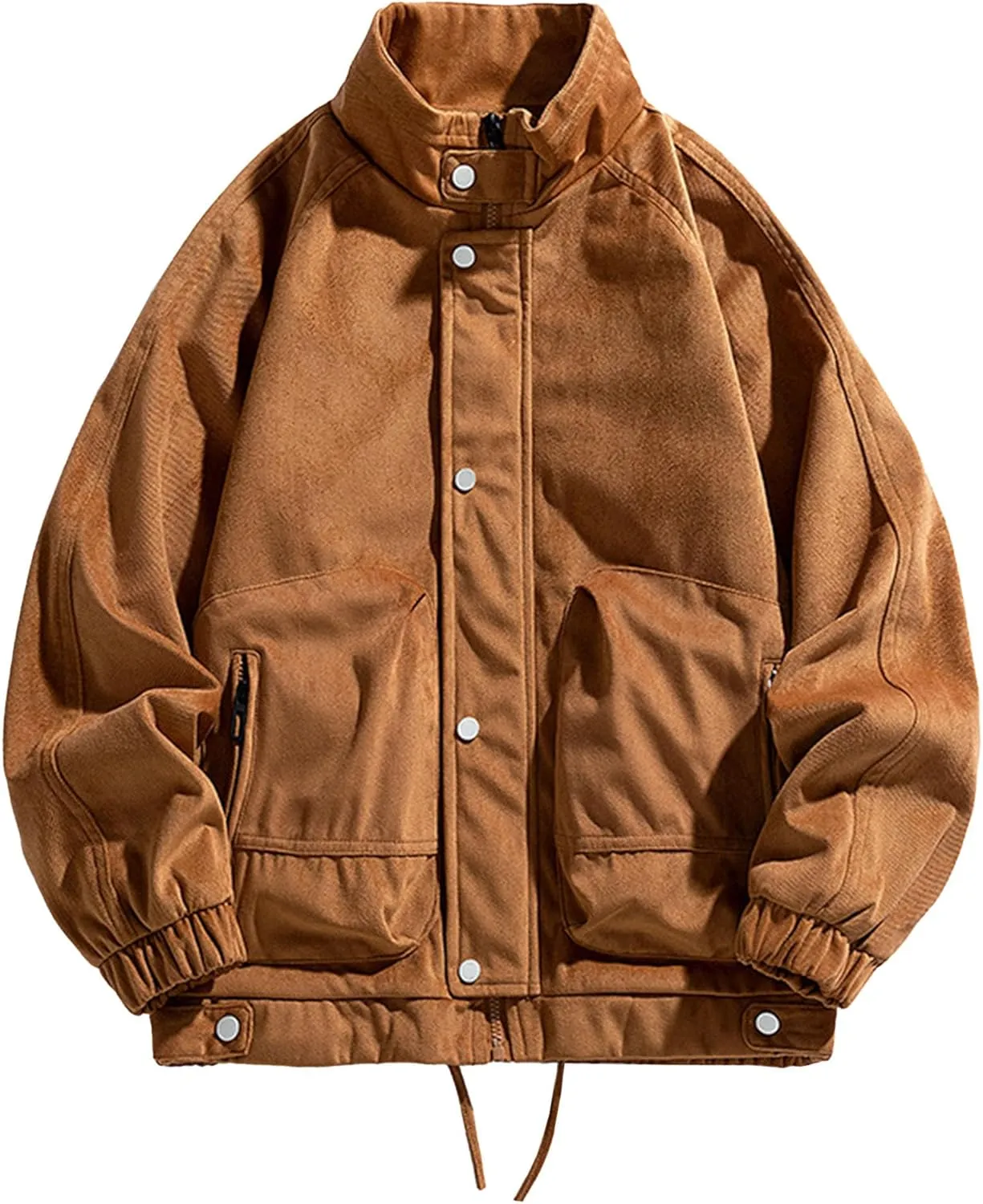 JEsilunmaMY Men's Stand Collar Padded Baseball Jacket Lightweight Cotton Cargo Coat with Zip Pocket Winter Warm Padded Coats