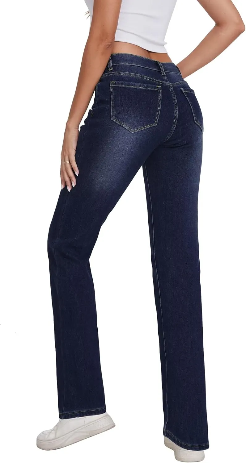 KDF Women's Fleece Lined Jeans Women High Waisted Straight Leg Jeans Winter Fleece Lined Jean Pants
