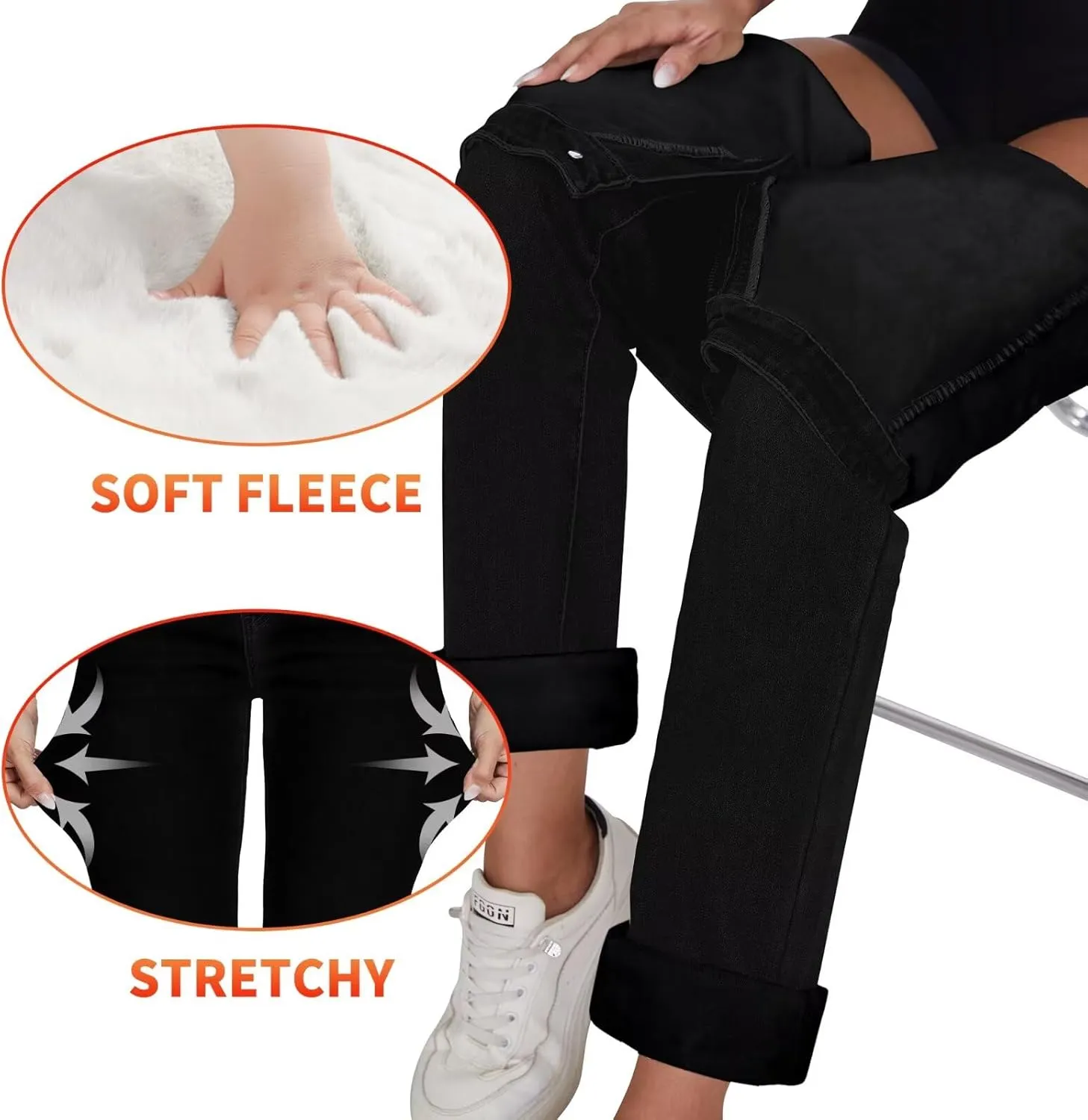 KDF Women's Fleece Lined Jeans Women High Waisted Straight Leg Jeans Winter Fleece Lined Jean Pants