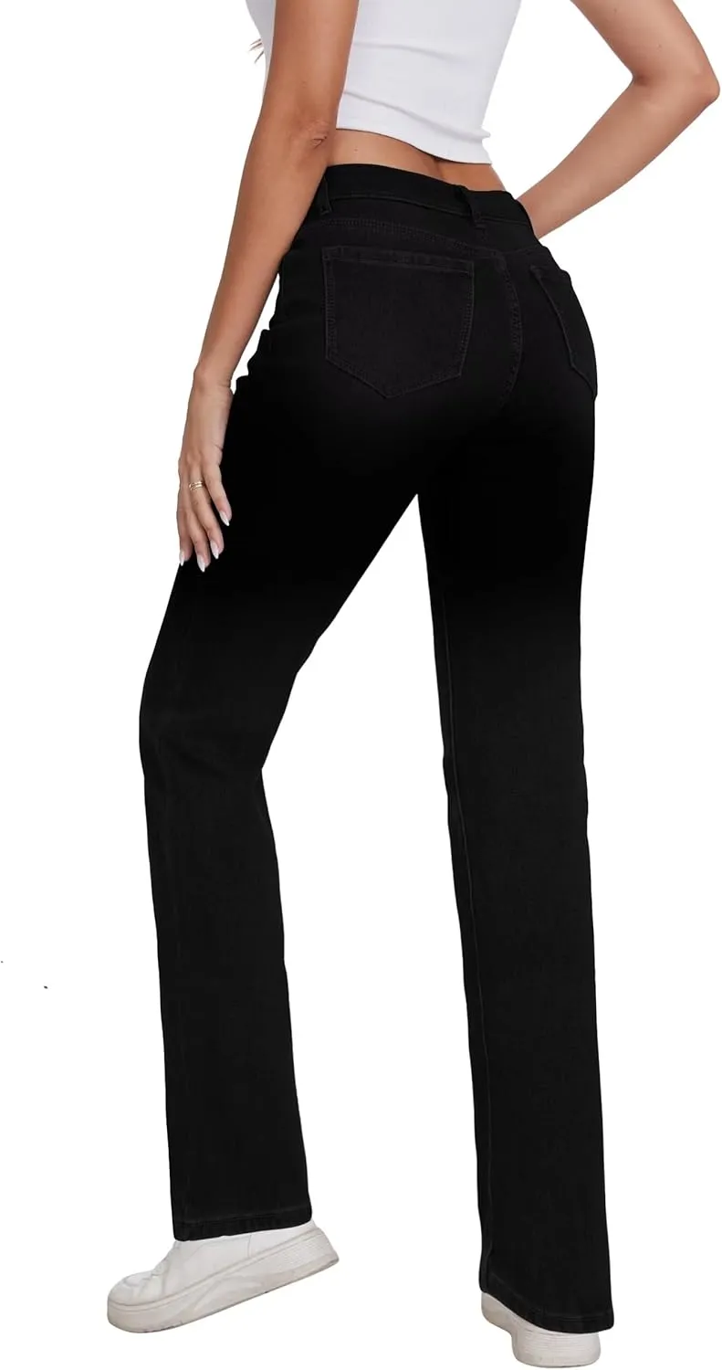 KDF Women's Fleece Lined Jeans Women High Waisted Straight Leg Jeans Winter Fleece Lined Jean Pants