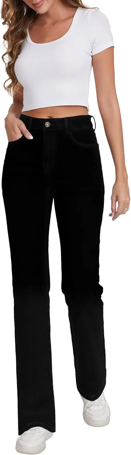 KDF Women's Fleece Lined Jeans Women High Waisted Straight Leg Jeans Winter Fleece Lined Jean Pants