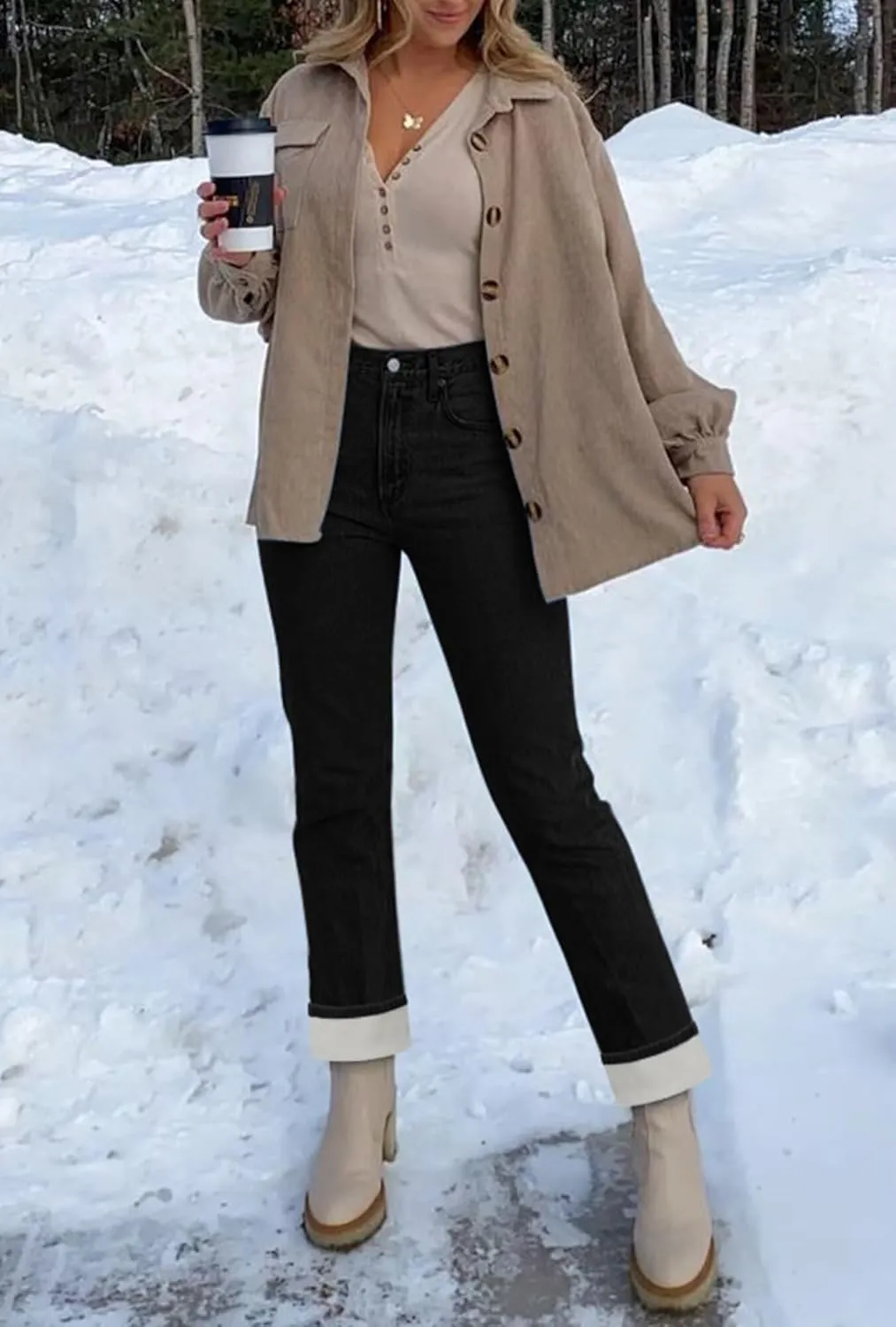 KDF Women's Fleece Lined Jeans Women Straight Leg Winter Fleece Lined Pants High Waist Lined Jeans Heated Denim Pants