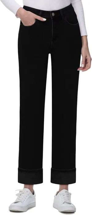 KDF Women's Fleece Lined Jeans Women Straight Leg Winter Fleece Lined Pants High Waist Lined Jeans Heated Denim Pants