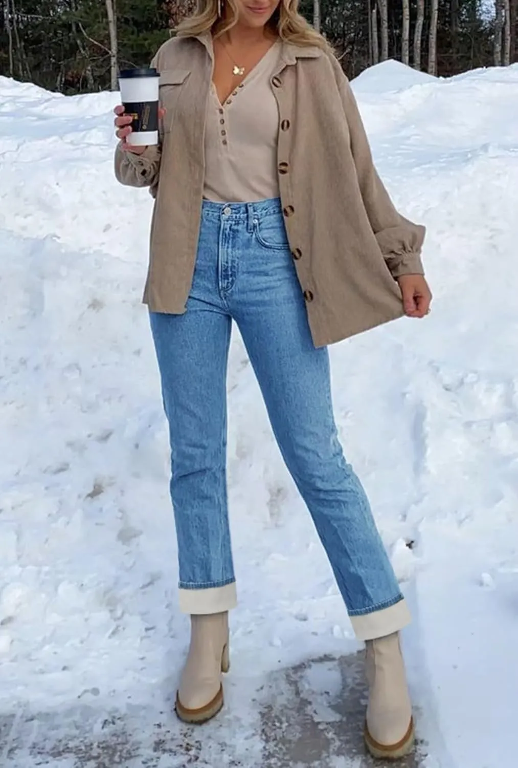 KDF Women's Fleece Lined Jeans Women Straight Leg Winter Fleece Lined Pants High Waist Lined Jeans Heated Denim Pants