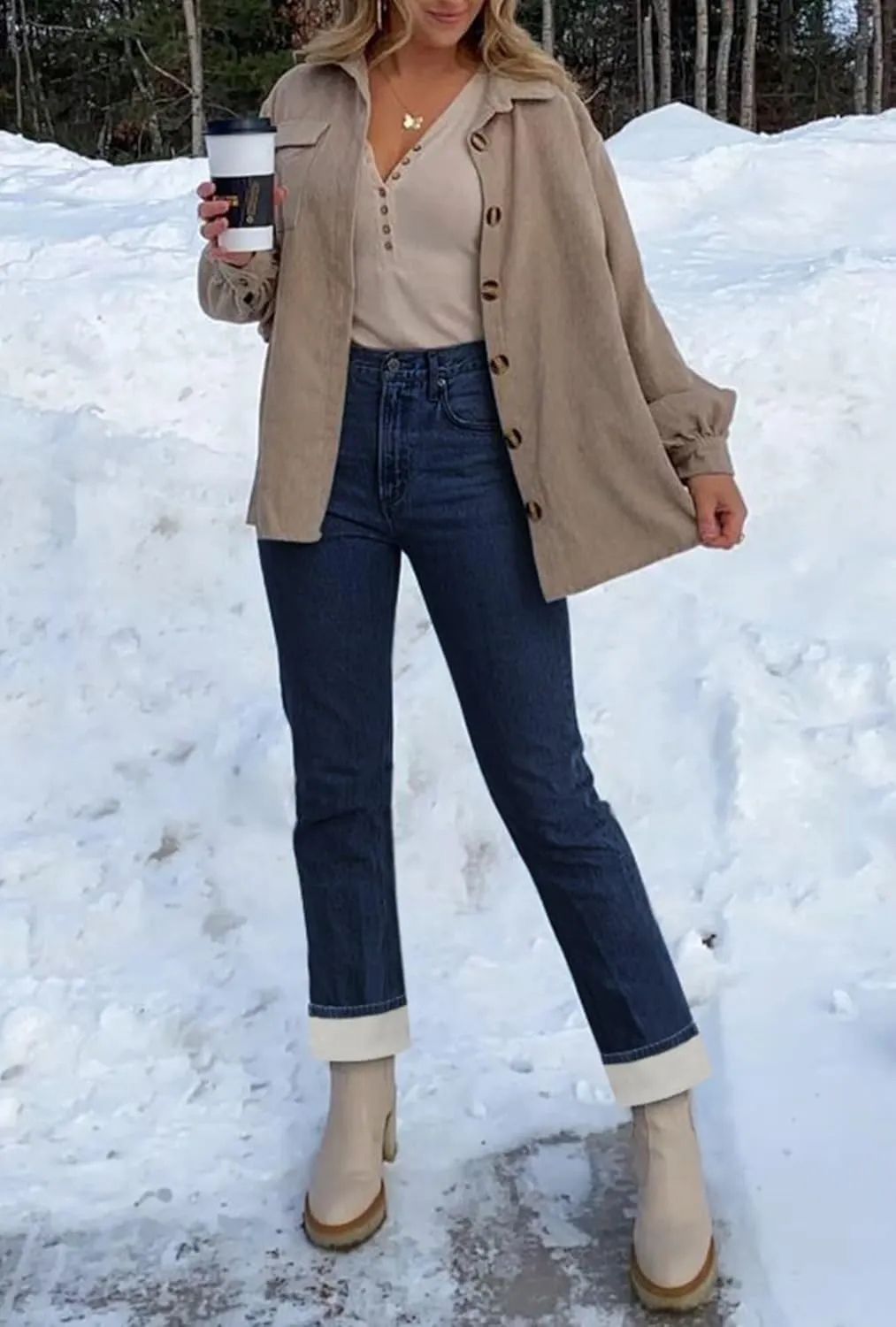 KDF Women's Fleece Lined Jeans Women Straight Leg Winter Fleece Lined Pants High Waist Lined Jeans Heated Denim Pants