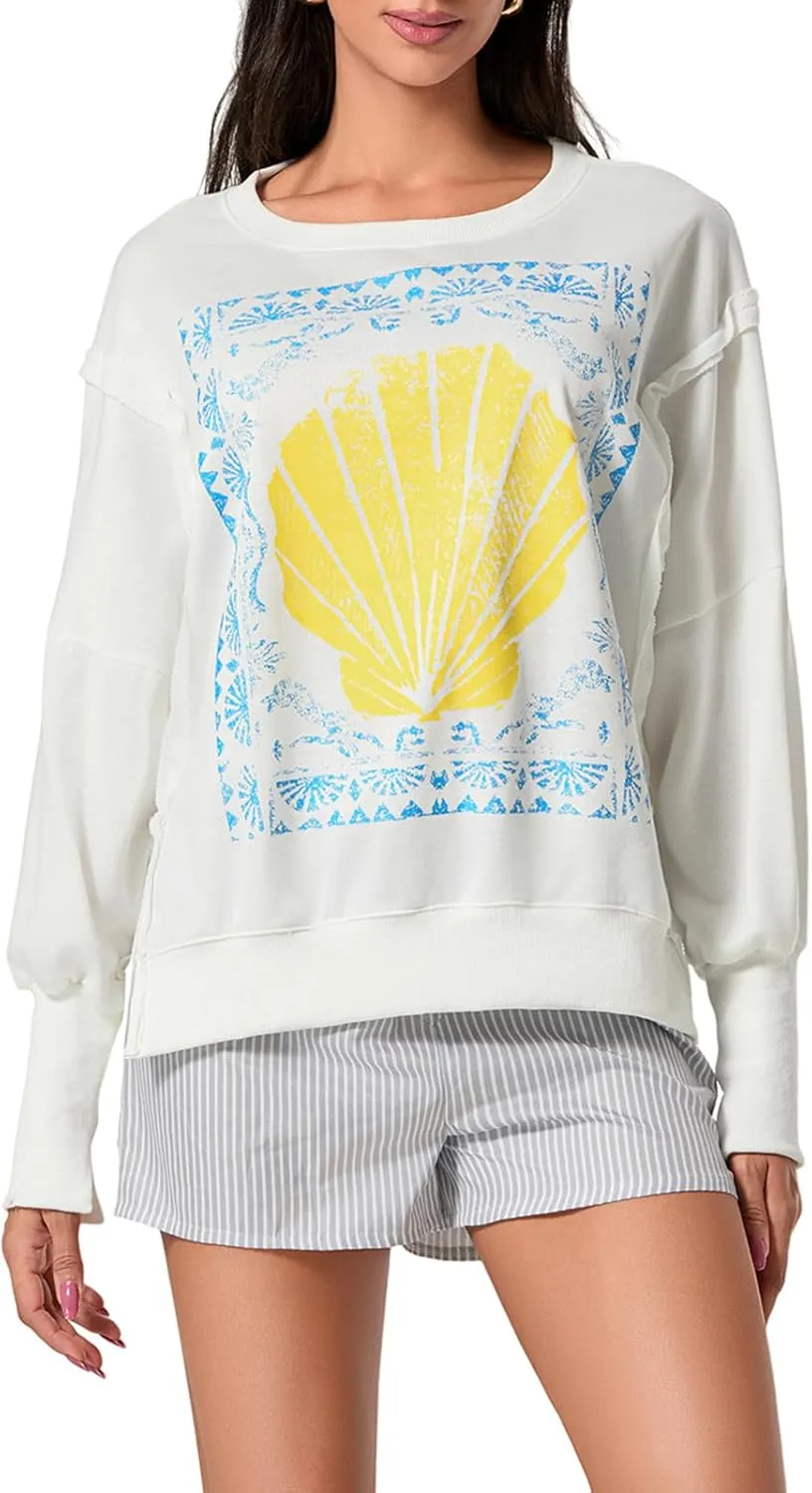 KOSUSANILL Womens Oversized Crewneck Sweatshirt Y2k Long Sleeve Pullovers Striped Retro Aesthetic Vintage Hoodie Sweater Tops