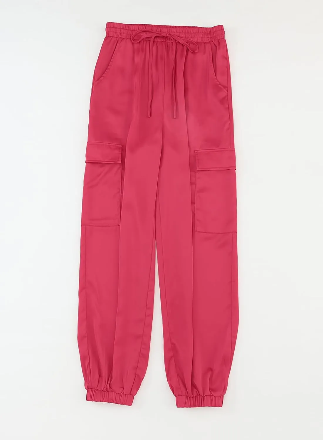 LAFOURAM Satin Cargo Pants for Women Drawstring Elastic High Waisted Joggers Trousers with Pockets
