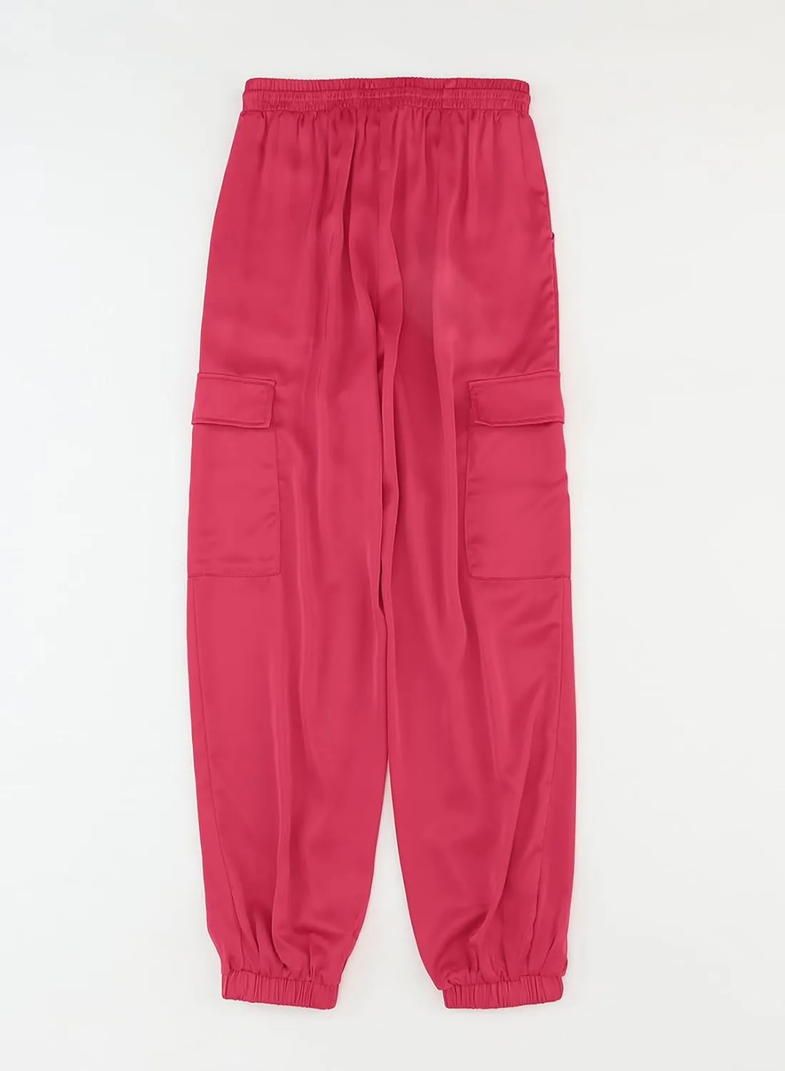 LAFOURAM Satin Cargo Pants for Women Drawstring Elastic High Waisted Joggers Trousers with Pockets