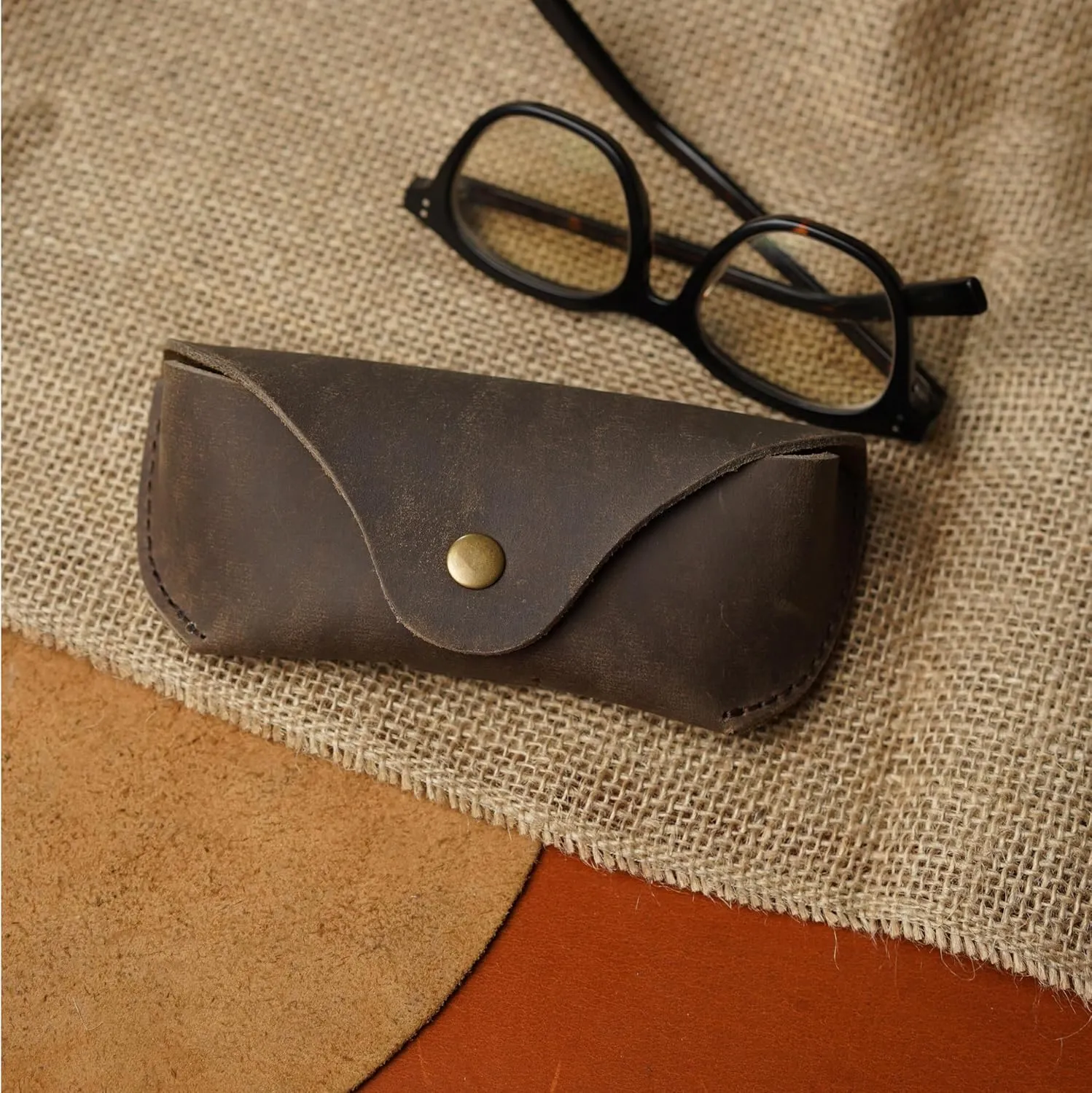 Leather Eyeglasses Case,Flexible Sunglasses Pouch Slim Case for Women Men Horizontal Eyeglass Case