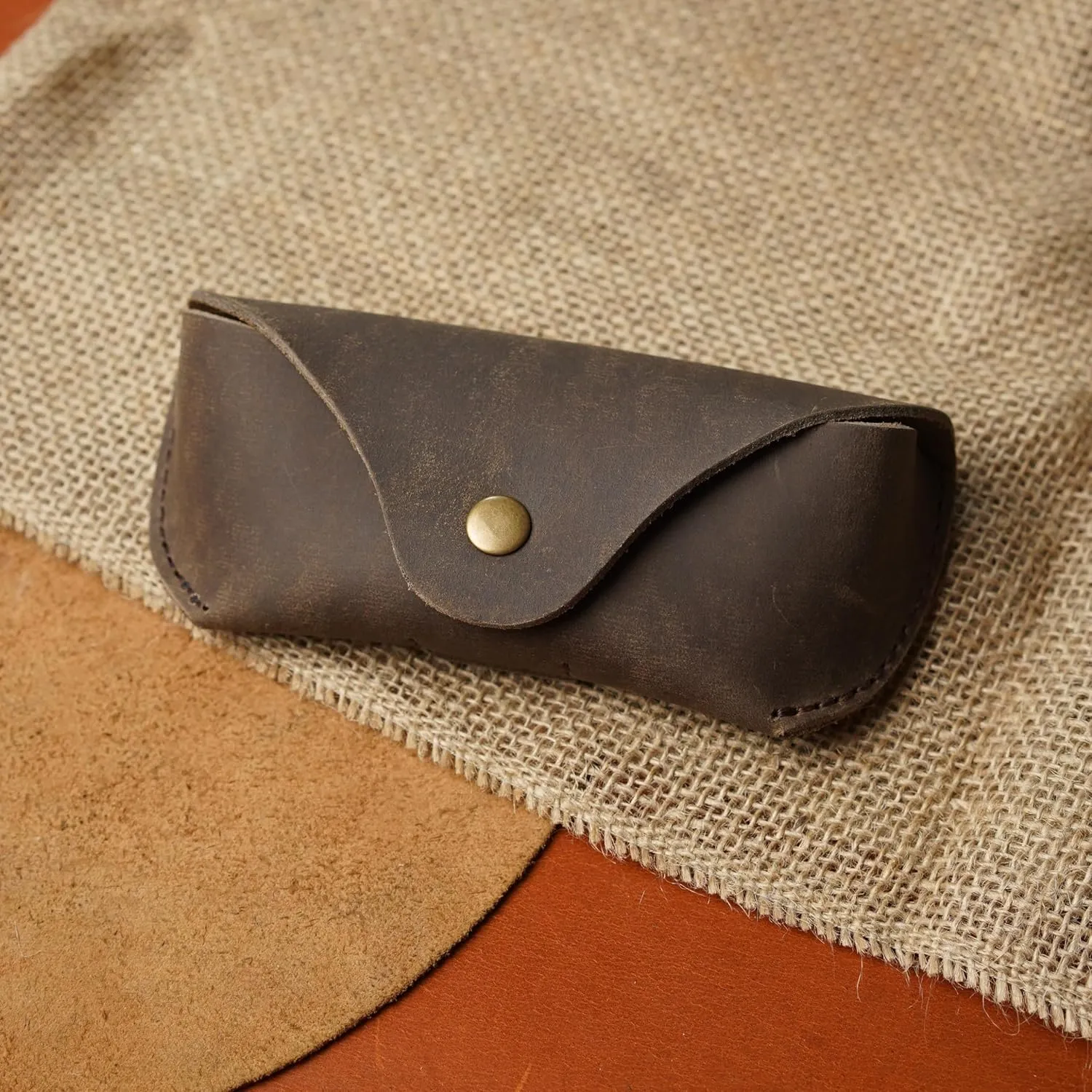 Leather Eyeglasses Case,Flexible Sunglasses Pouch Slim Case for Women Men Horizontal Eyeglass Case
