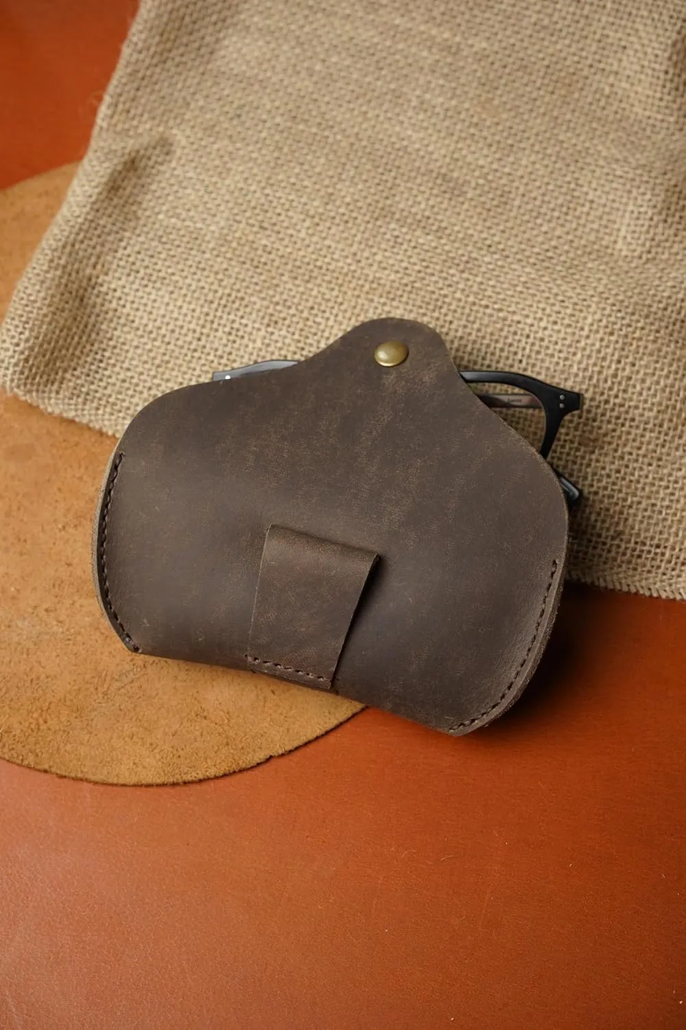 Leather Eyeglasses Case,Flexible Sunglasses Pouch Slim Case for Women Men Horizontal Eyeglass Case