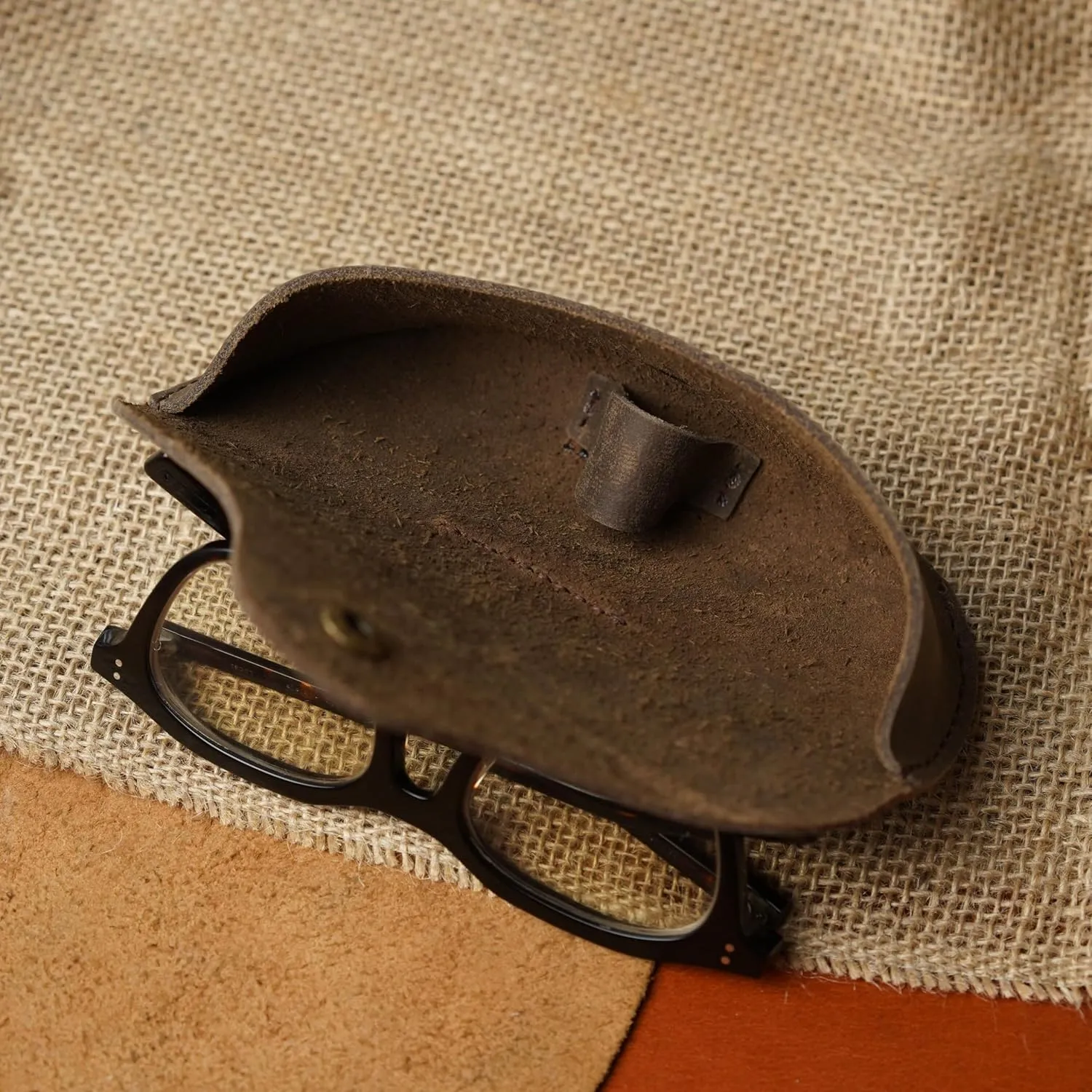Leather Eyeglasses Case,Flexible Sunglasses Pouch Slim Case for Women Men Horizontal Eyeglass Case