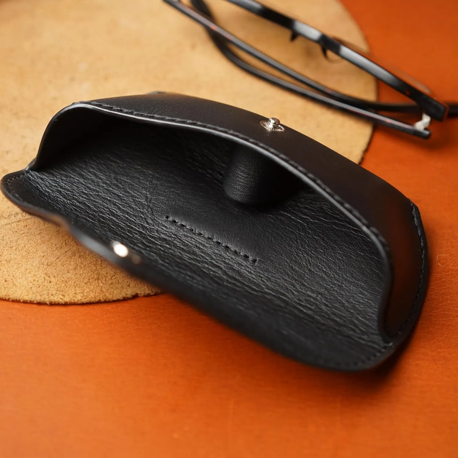 Leather Eyeglasses Case,Flexible Sunglasses Pouch Slim Case for Women Men Horizontal Eyeglass Case